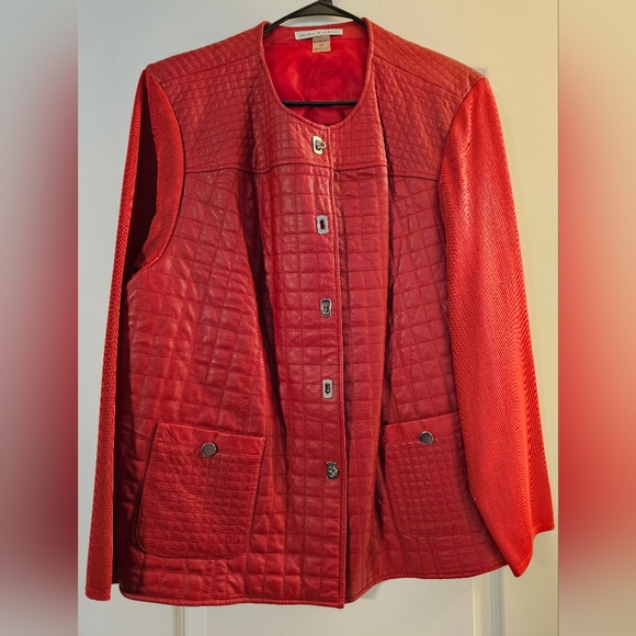 Peter Nygard Jackets & Blazers - Peter Nygard Red Leather Quilted Jacket